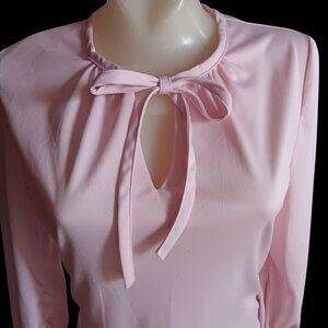Vintage Women's Large 11/12 Blouse Top 1980's Sexy Secretary Rose Pink Keyhole